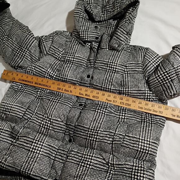 Lisa Rinna Collection 1X Puffer Coat Houndstooth Black/White Detachable Hood - Picture 7 of 12